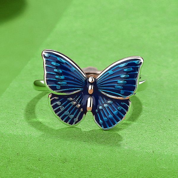 Sterling Silver Airy Drip Cloisonné Enamel Butterfly Ring