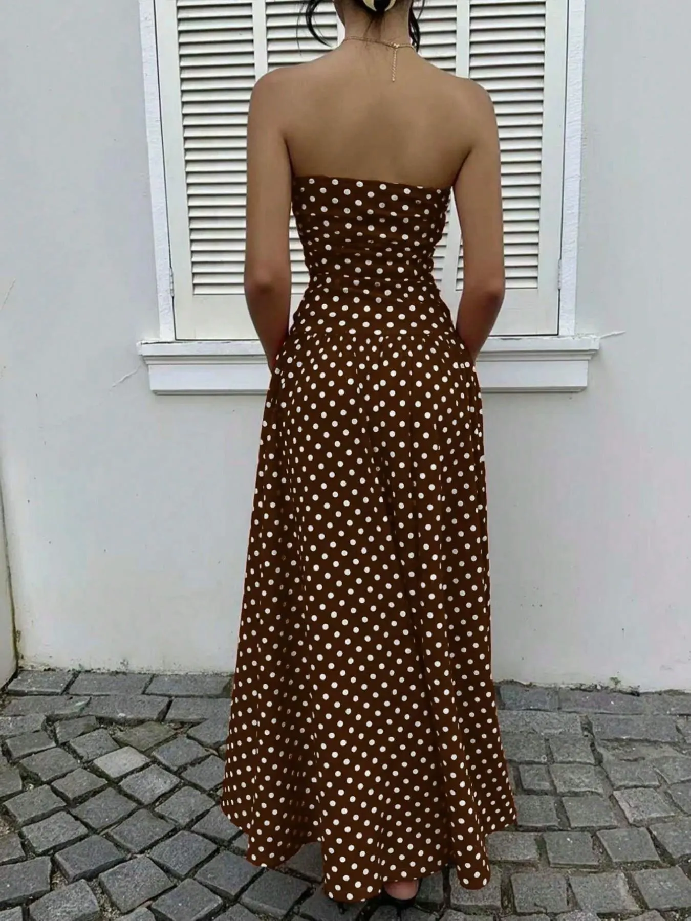 Women's Elegant Chic Fashion Polka Dot Strapless Dress, Stylish Sleeveless Maxi Dress for Parties and Casual Wear Womenswear, Elegant Evening Dress, Formal Dress