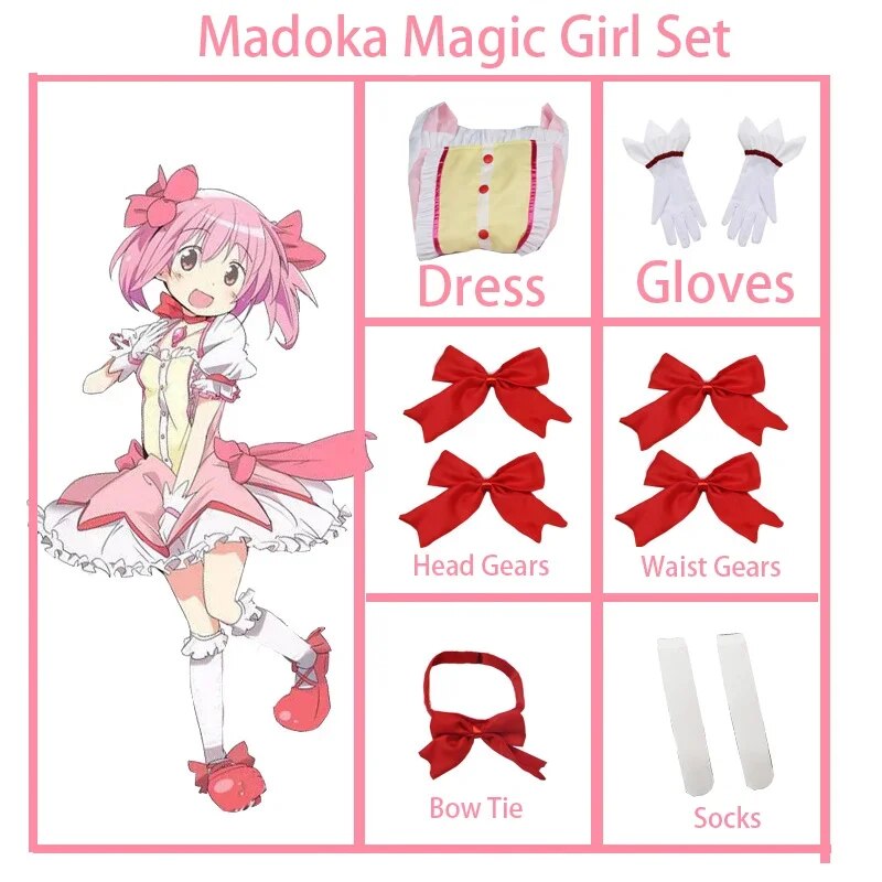 [Wetrose] In Stock Madoka Kaname Homura Akemi Cosplay Costume Mahoushoujo Magic Girl Dress JK School Uniform Set