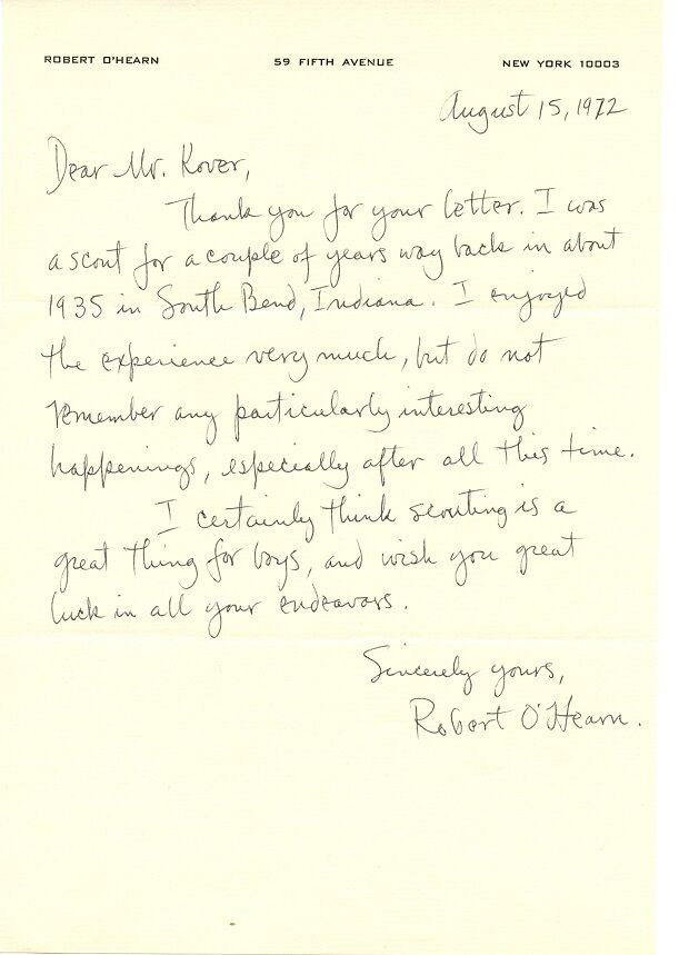 Set Designer ROBERT O'HEARN Autograph Letter Signed