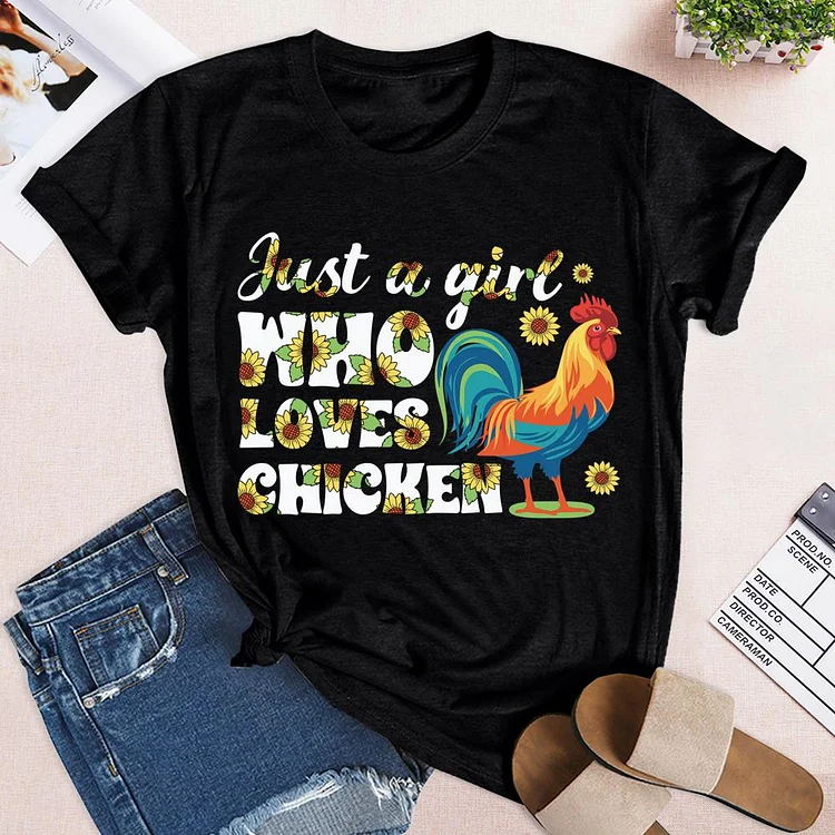 Just a Girl Who Love Chicken Round Neck T-shirt-0018858