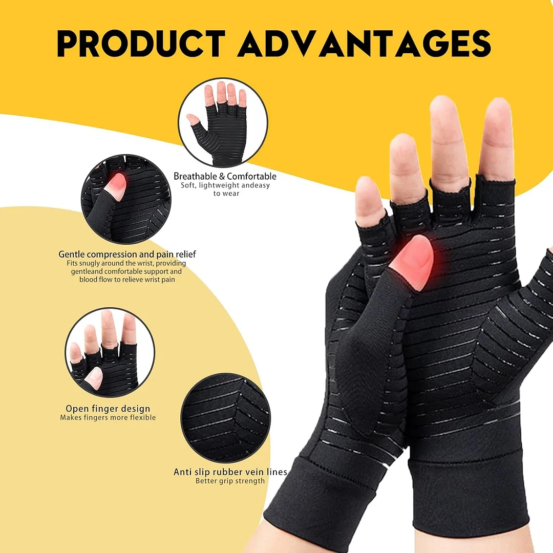 Unisex Copper Compression Arthritis Pressure Pain Half Finger Gloves