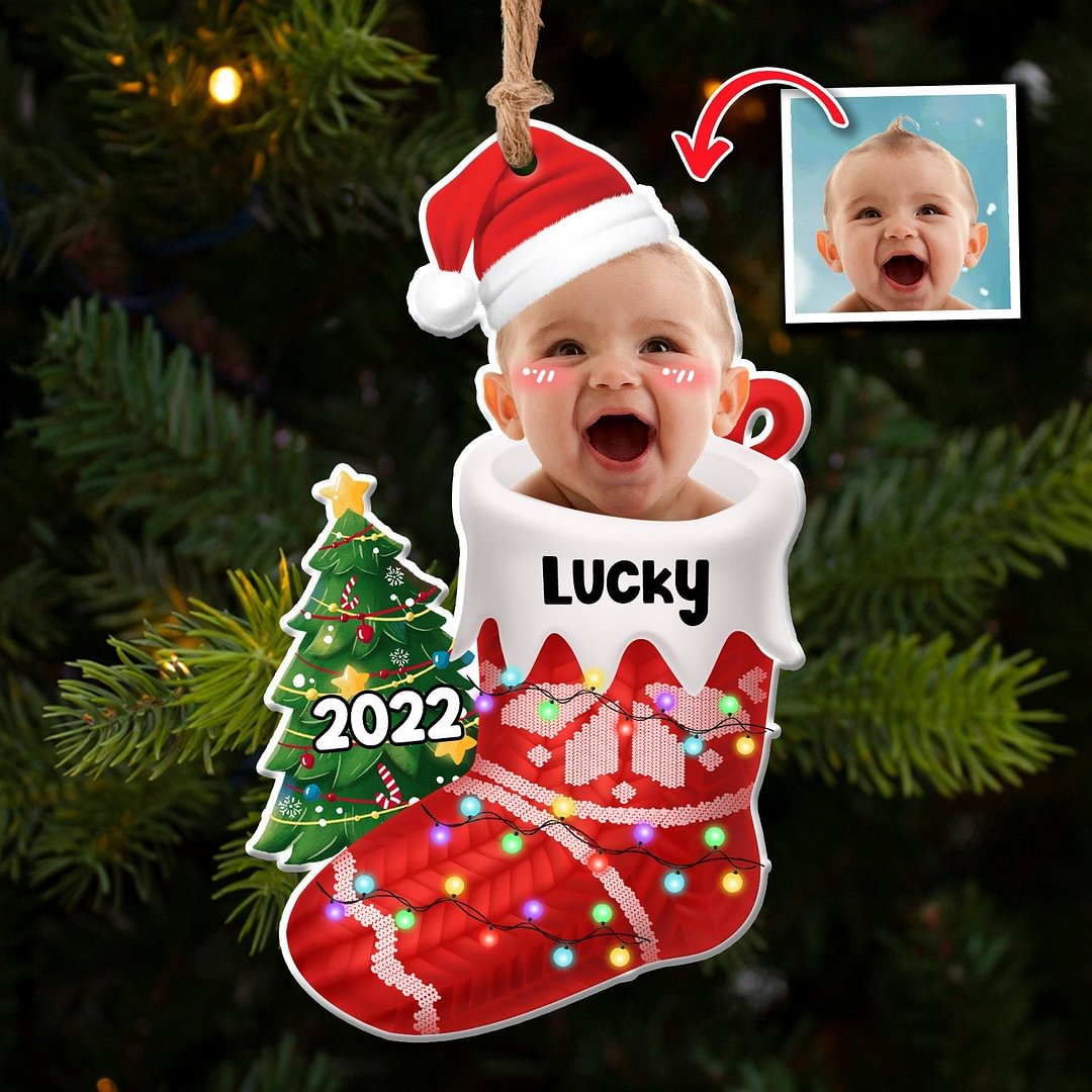 Upload Photo Baby First Christmas Acrylic Ornament, Customized Holiday Ornament
