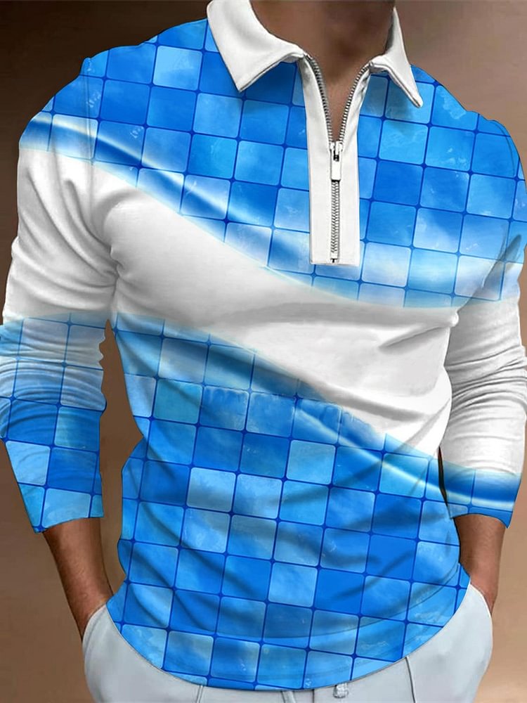 Men's Zipper Print PoLo Shirt