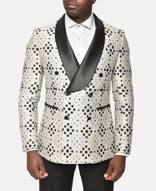 OK Fashion Polka Dot Collar Stitching Contrast Color Double Breasted Blazer