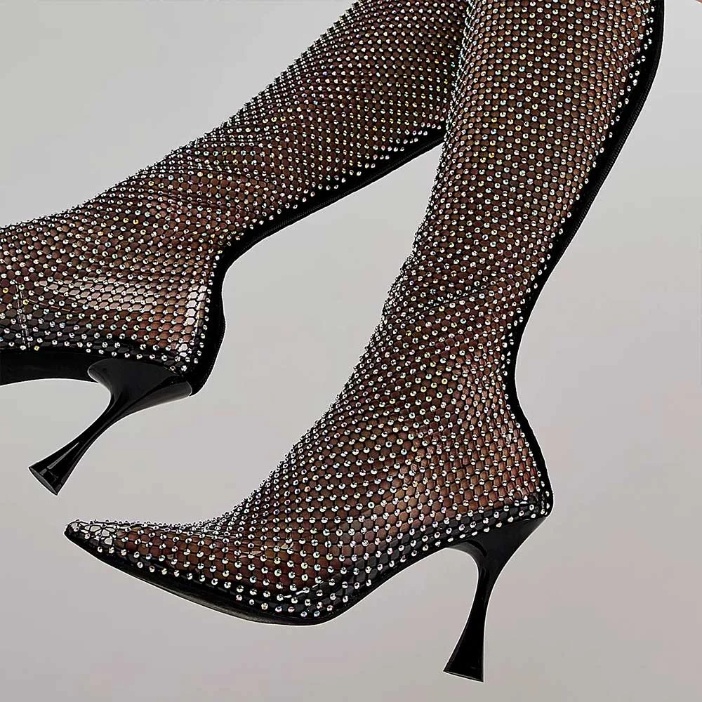 flared heel knee high boots