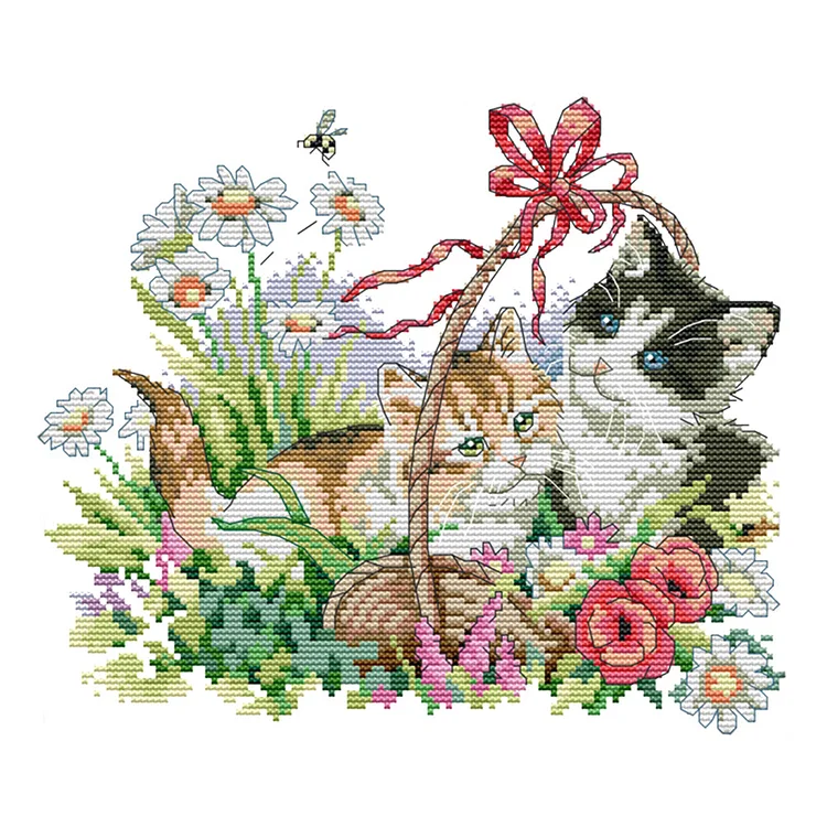 Spring Kitties 14CT Printed Cross Stitch Kits (30*26CM) fgoby