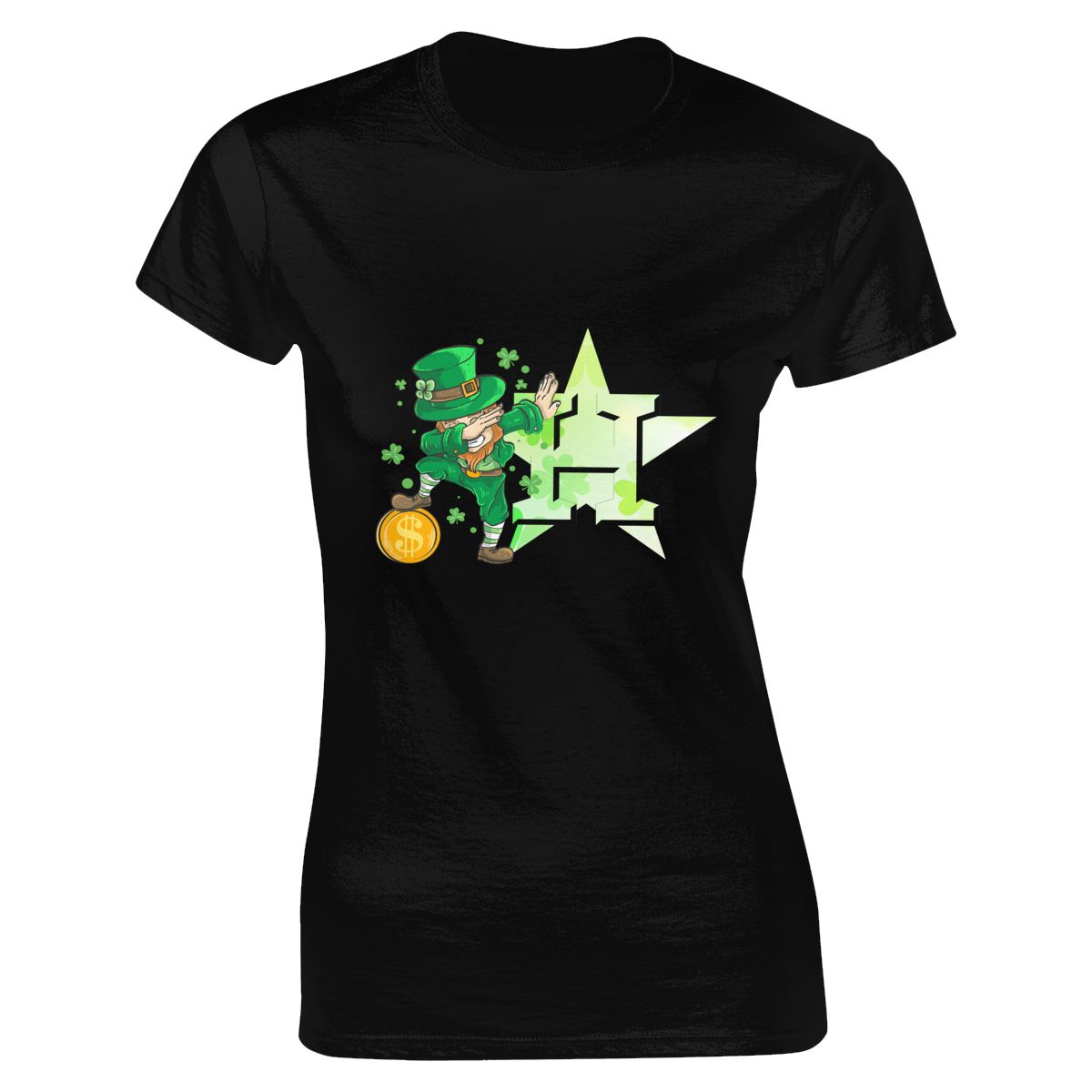 Houston Astros St Patrick's Day Dabbing Leprechaun Women's Short-Sleeve Cotton Tee