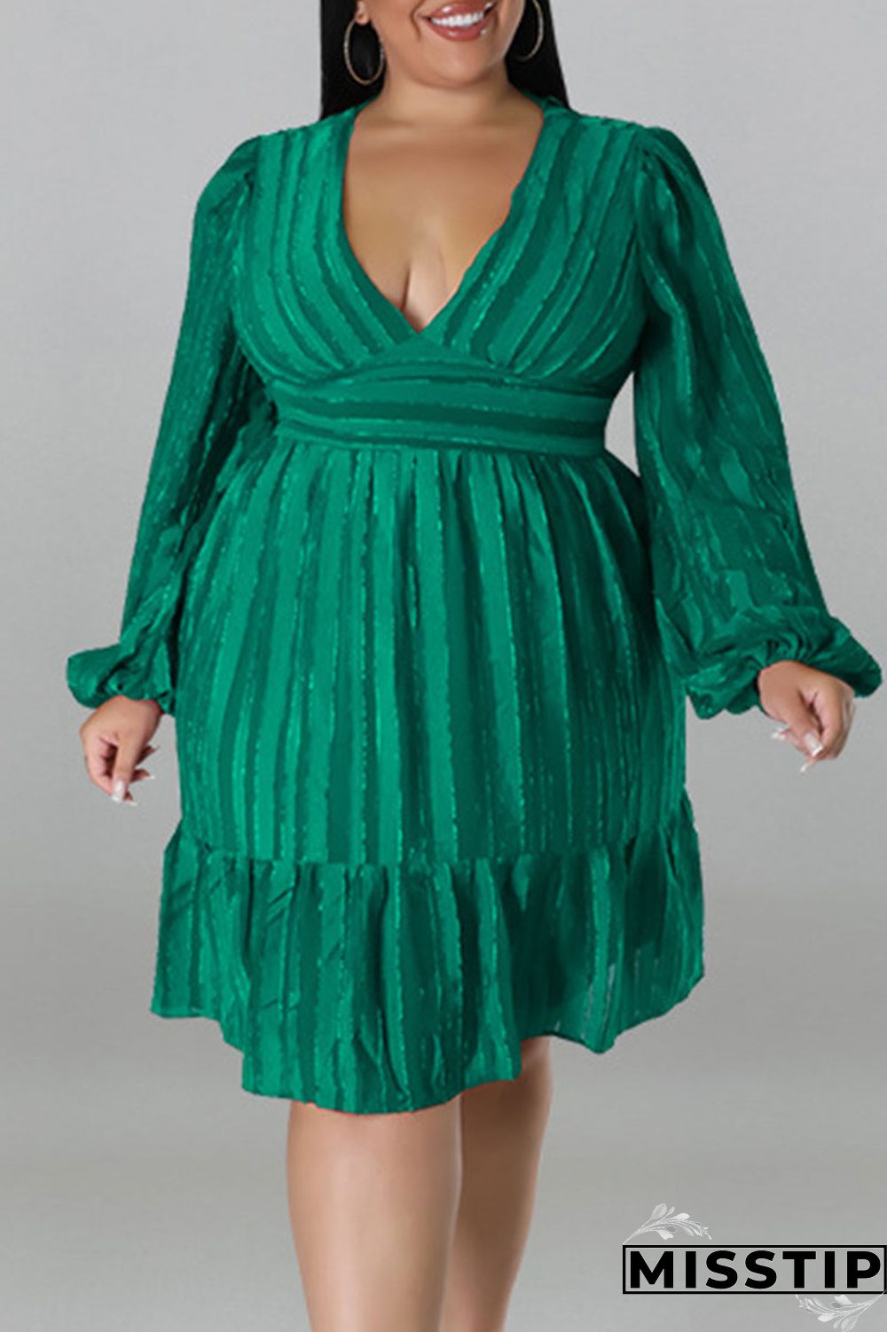 Green Casual Solid Patchwork Fold V Neck Straight Dresses