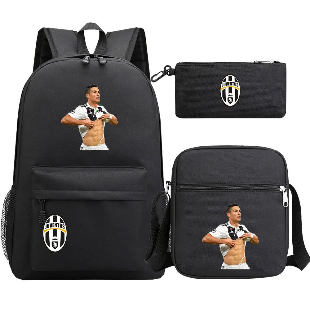 Cristiano Ronaldo Backpack Set: 3-Piece with Lunch Bag and Pencil Case, Double-Sided Mesh Pockets, Waterproof Canvas and 15-Inch Laptop Compartment