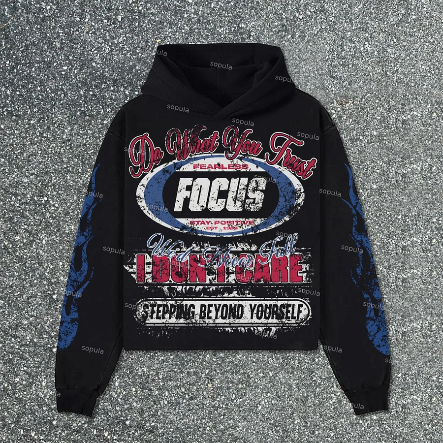 Sopula Focus On Retro Old Printed Graphics Pocketless Hoodie