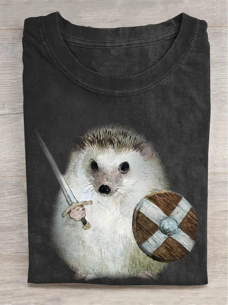 Teecade Teecade  Hedgehog Warrior Print T-shirt