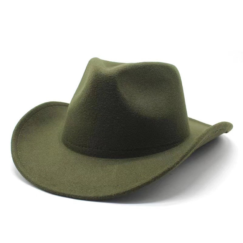 Top Hat Western Cowboy Hat Rolled Eaves Bump Top Retro Riding Hat Men’s And Women’s Woolen Felt Hat