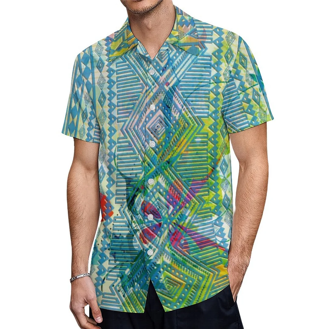 Cool Summer Colours Aztec Soft Blue Hawaiian Shirt Mens Button Down Plus Size Tropical Hawaii Beach Shirts