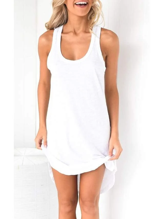 Women's Shift Dress Short Mini Dress White Black Blue Yellow Army Green Orange Dark Gray Beige Sleeveless Solid Color Summer Round Neck Casual