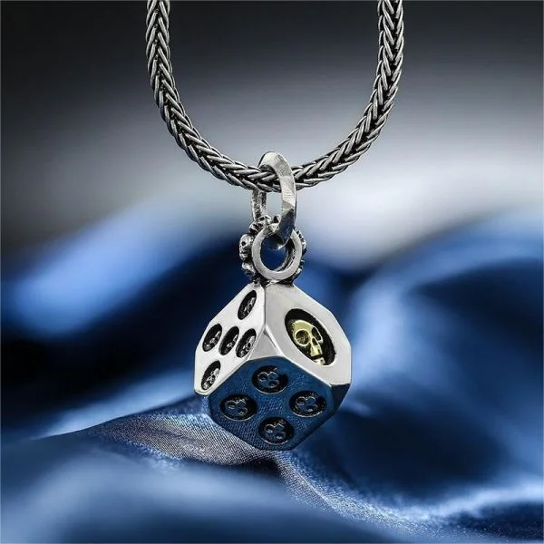 Sterling Silver Skull Number Dice Pendant Necklace