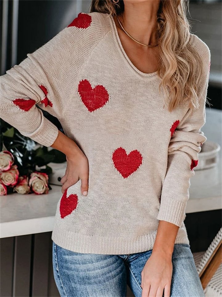Loose V-neck Love Knitted Sweater