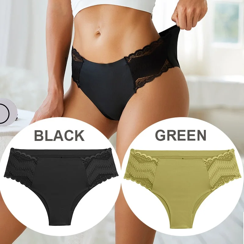 FINETOO 2PCS/Set Seamless Women Pantys Girls Lingerie High Waisted Lace Woman Briefs 8 Solid Colors S-XL Sexy Underpants Women