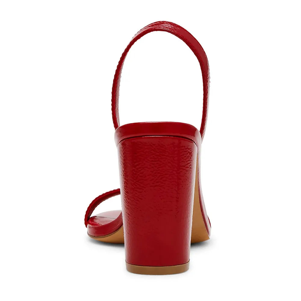 Women's Red Round Open Toe Comfort Slingback Sandals with Chunky Heel