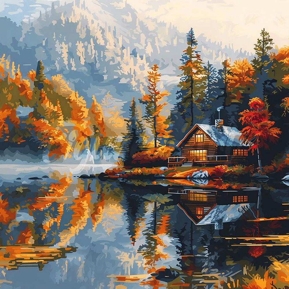 House With Lake View 40*40cm(canvas) full round drill diamond painting