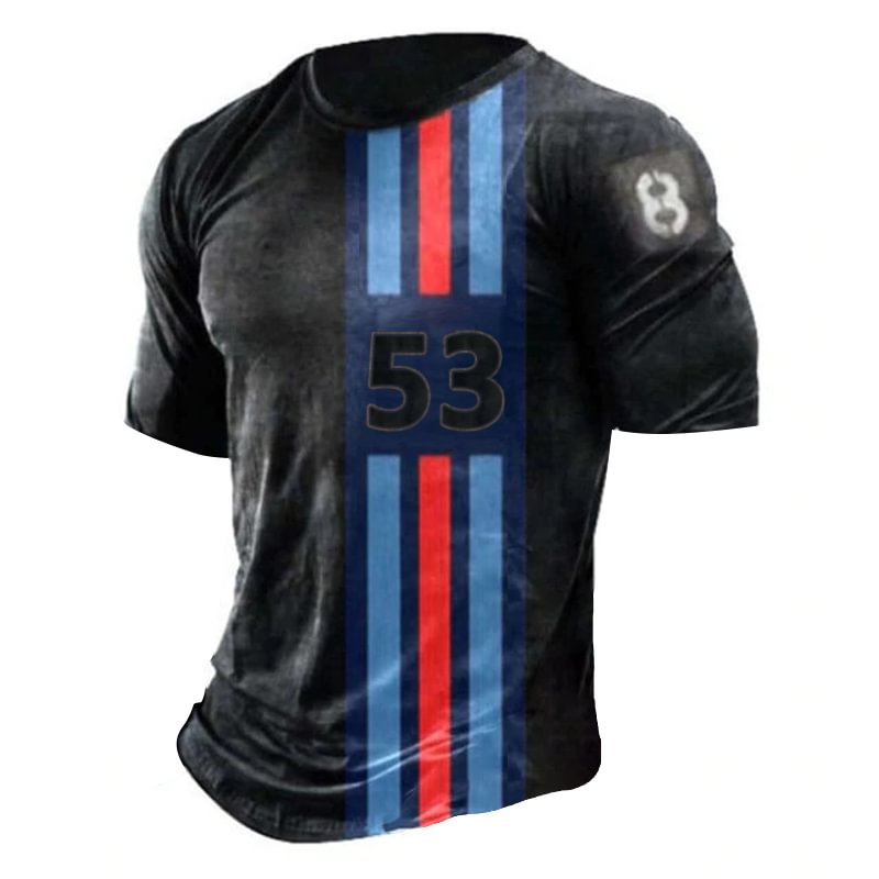 Men's Casual Round Neck Digital Printed Short Sleeve T-shirt