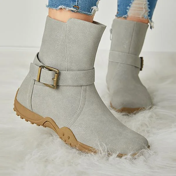 Women's Winter Warm Zipper Flat Snow Boots