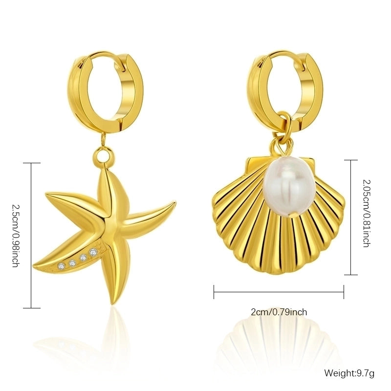 1 Pair Vacation Starfish Shell Plating Inlay Stainless Steel Imitation Pearl Zircon Gold Plated Drop Earrings