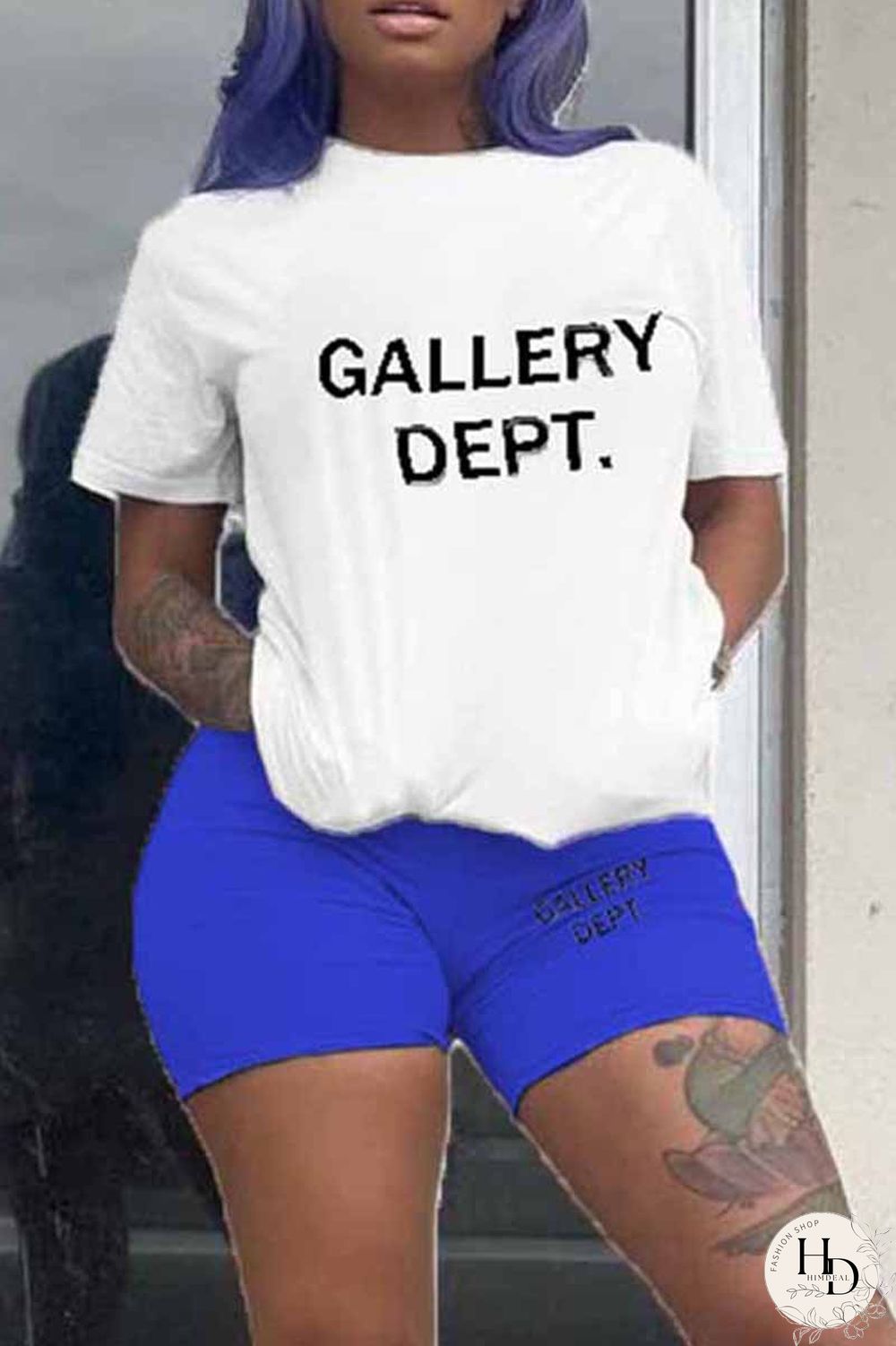 Black Casual Print Letter O Neck Short Sleeve Two Pieces