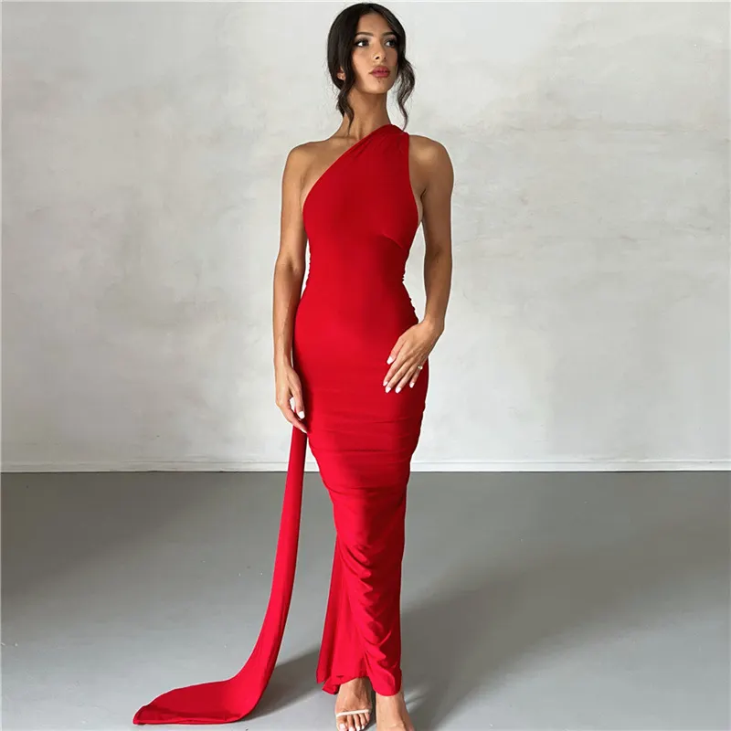 Uveng Uveng New Summer Women's Dress Sexy Back Hanging Neck Bag Hip Slim Evening Dress Dress Woman