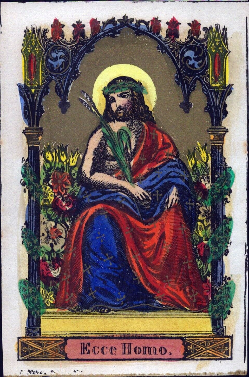 Ecce Homo Pilgrimage Very Old Devotional Picture Holy Icon Coloured (O-5222