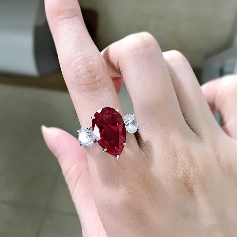 100% 925 Sterling Silver 11*18mm Ruby High Carbon Diamond Rings For Women Sparkling Wedding Party Fine Jewelry  055 