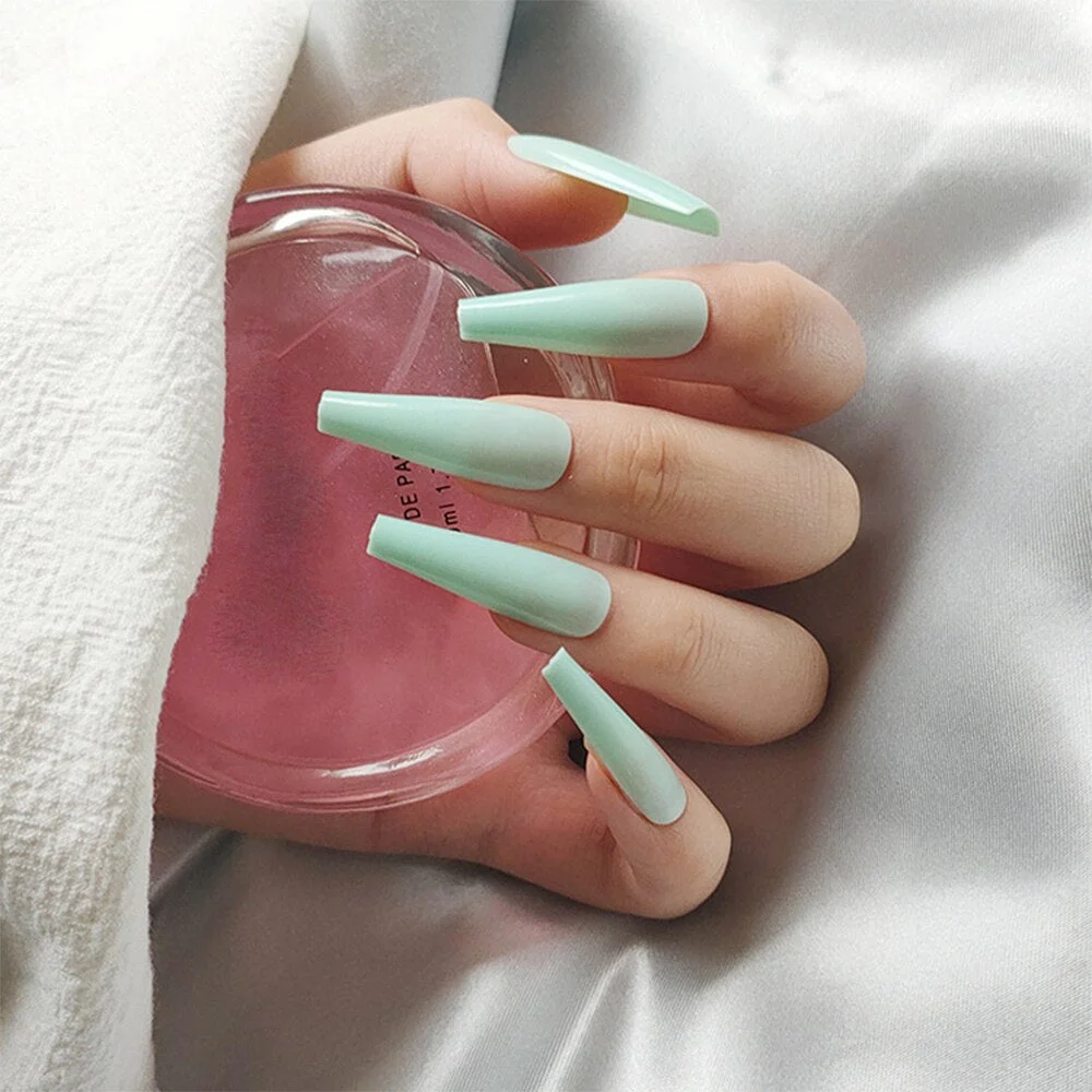 20pcs/box False Nail Tips Clear pink color long Ballerina False Nails detachable Press on Nails Art Full Cover Fake nail Sticker-Nail Inspo