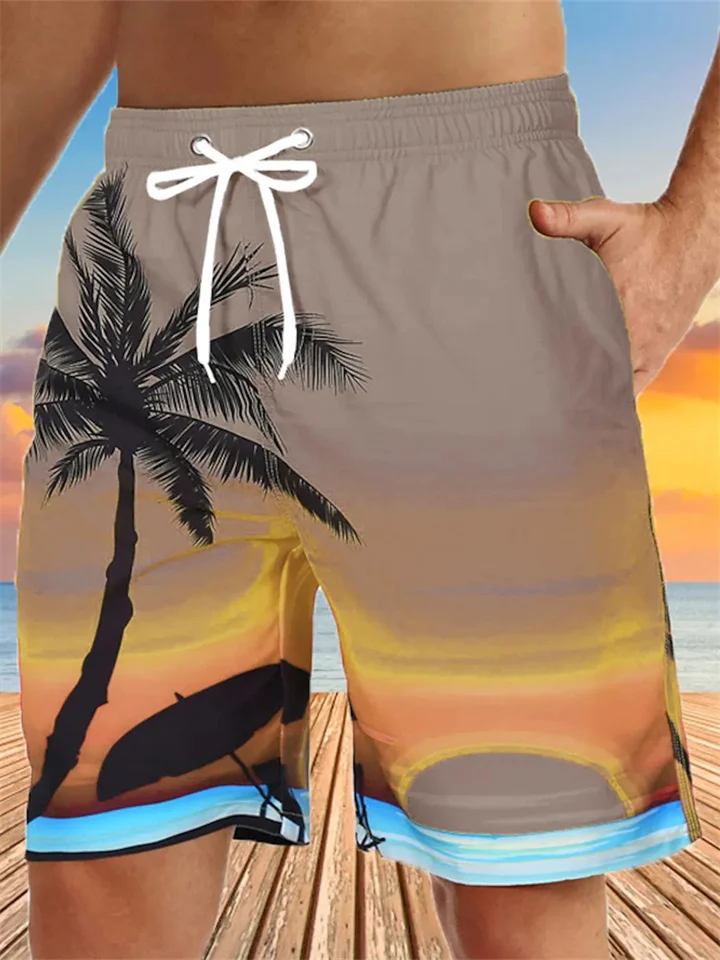 Men's Board Shorts Swim Shorts Swim Trunks Bermuda Shorts Beach Shorts Drawstring Elastic Waist 3D Print Graphic Coconut Tree Breathable Quick Dry Short Casual Daily Holiday Streetwear Hawaiian-Mixcun