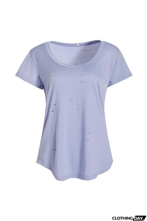 Broken Hole U Neck T Shirt