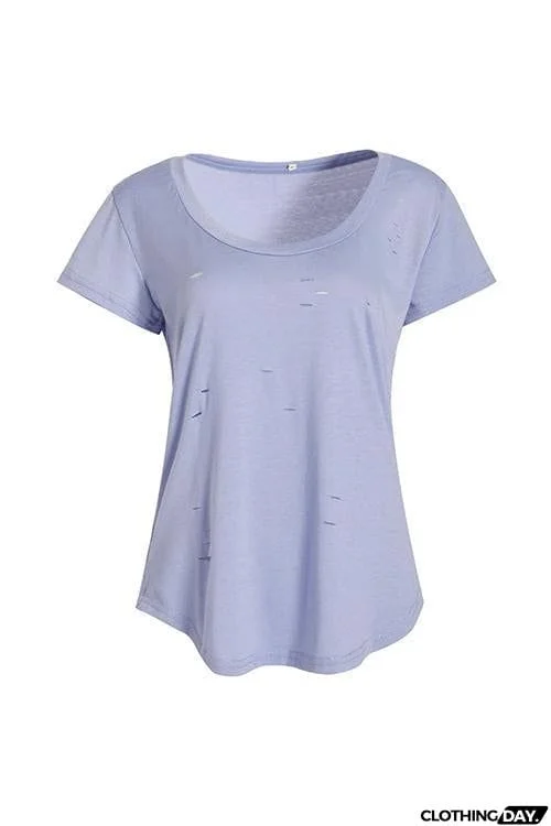 Broken Hole U Neck T Shirt