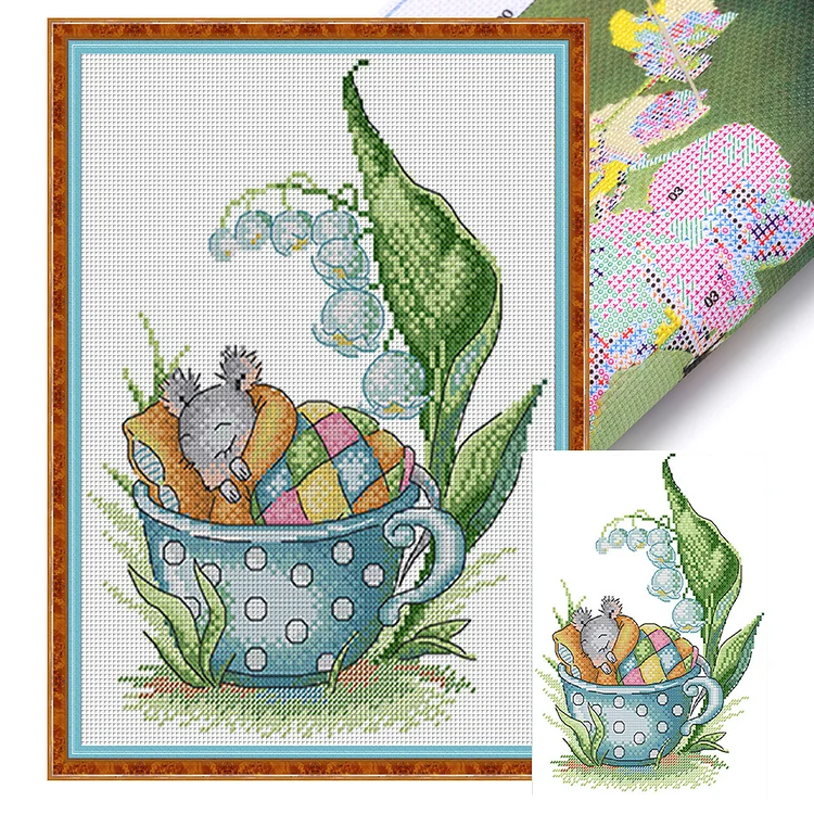 Joy Sunday Little Mouse In Sleep 14CT Stamped Cross Stitch 21*30CM