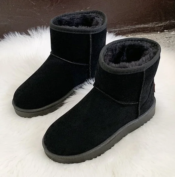 2021 New Winter Plus Velvet PU Waterproof Mid-Tube Snow Boots Thickened Warm Women's Boots 35-40 Flat-Heeled Cotton Shoes