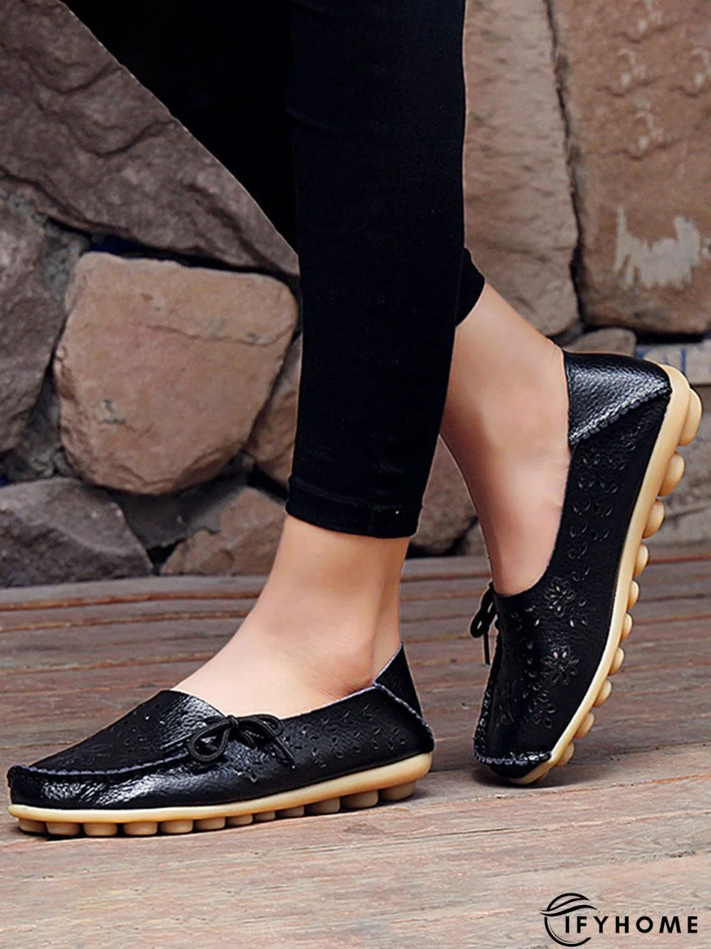 Cowhide Hollow Lace-up Portable Shoes | IFYHOME