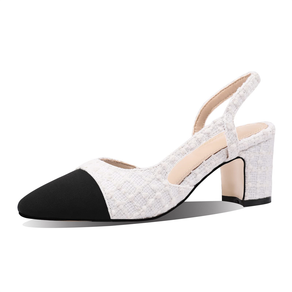 6.5cm/2.55'' Chunky Heels for Women Slingback Pumps Sandals Splicing Round Toe Casual Daily Wedding Pumps