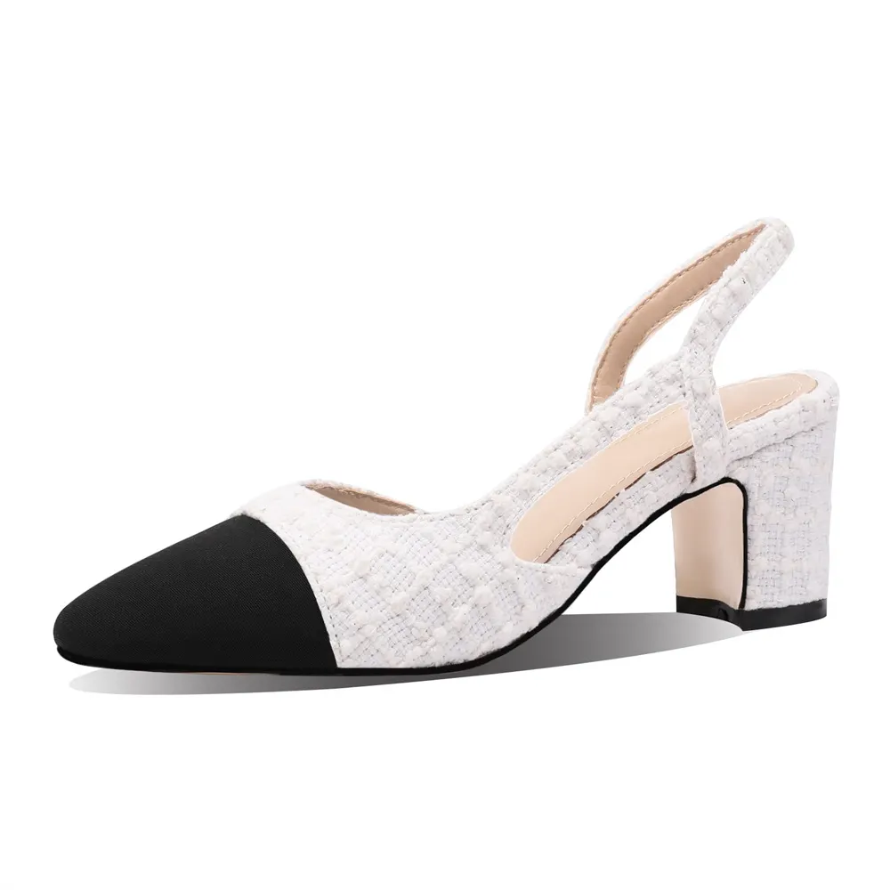 6.5cm/2.55'' Chunky Heels for Women Slingback Pumps Sandals Splicing Round Toe Casual Daily Wedding Pumps