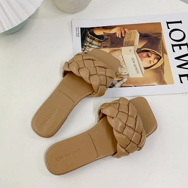 Chic Women Slippers 2021 Hot Women Weave Slippers Flat Shoes Fashion Leisure Shoes Blue Beach Shoe Charm Office Women Slippers