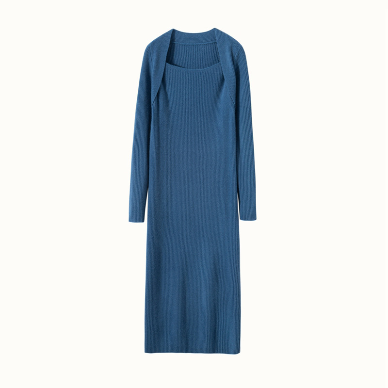 Elegant Squareneck Women's Cashmere Dress REAL SILK LIFE
