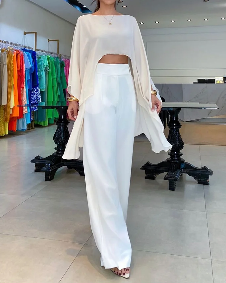 Round Neck Crop Top and Pants Two-piece Suit