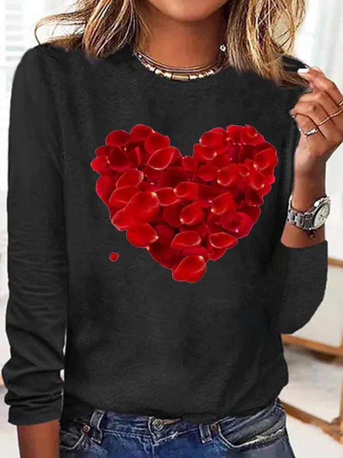 Red Rose Petals Heart Print Women's T-shirt