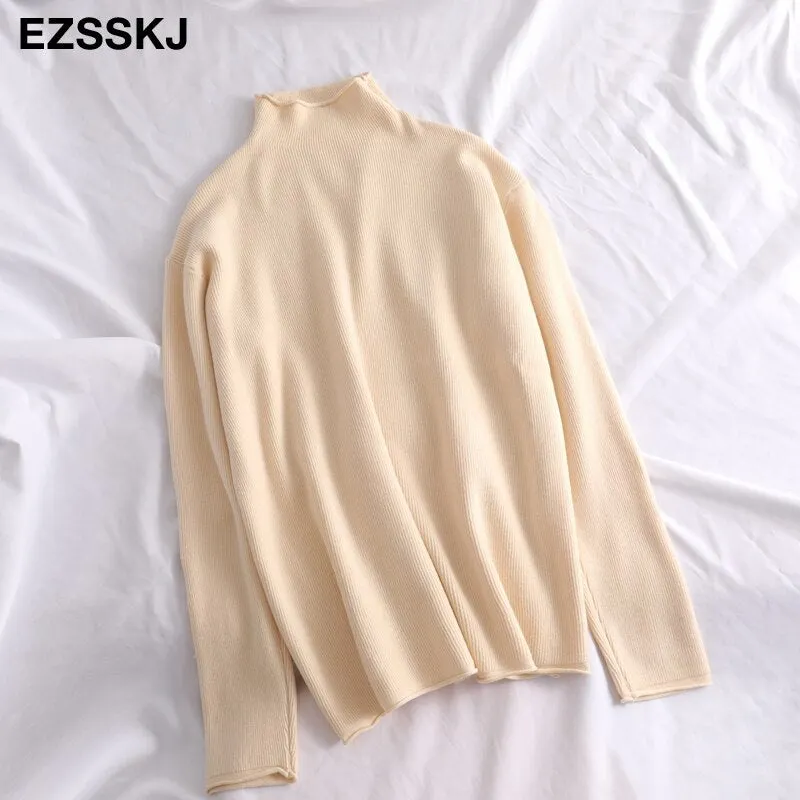 oversize Sweater Women Pullover Casual Turtleneck Long Sleeve chic loose 2021 Knit Sweater Female Jumpers soft top