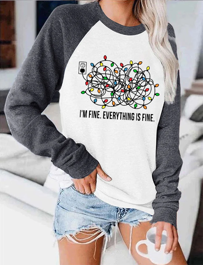 I'm Fine Everything is Fine Christmas Color Block Blouse