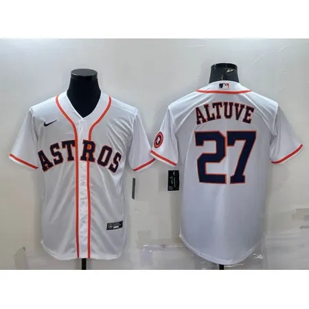 Men's Houston Astros #27 Jose Altuve White With Patch Cool Base Stitched Jersey RUUT