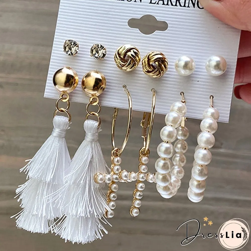 17KM Fashion Pearl Hoop Earrings Set For Women Geometirc Gold Metal Circle Hoop Earrings Brincos Trend Jewelry Gift