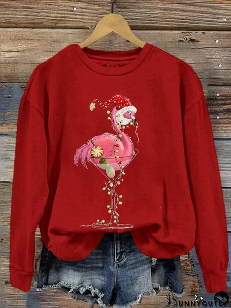 Women's Christmas Flamingo Print Casual Sweatshirt