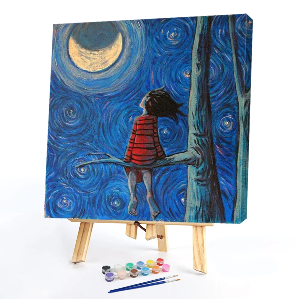 Girl Looking at The Moon - Paint By Numbers(20*20CM)